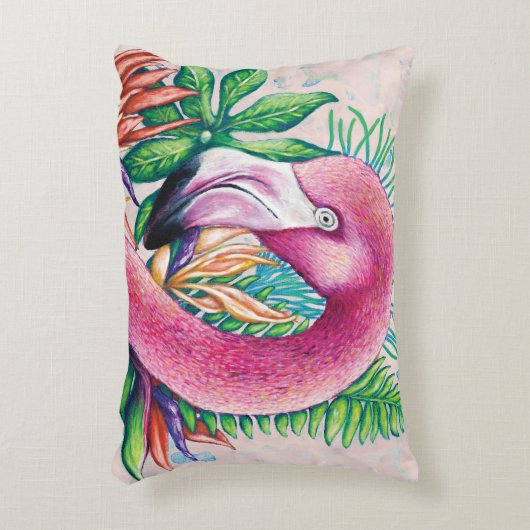 フラミンゴかわいい熱帯ピンクのアクセント枕 アクセントクッション (正面(垂直))