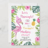 フラミンゴかわいらしインピンク誕生日招待状 招待状 (正面)