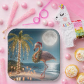 フラミンゴがクリスマスにリース ペーパープレート (パーティー)