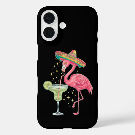 フラミンゴがマルガリータを飲む 面白いメキシカンポンチョ Case-Mate iPhoneケース (裏面)
