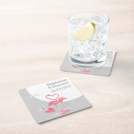 フラミンゴが大月を好む伊達コースター広場 スクエアペーパーコースター (インサイチュ)