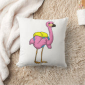 フラミンゴが生徒と学校バッグ クッション (ブランケット)