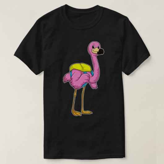 フラミンゴが生徒と学校バッグ Tシャツ (デザイン正面)