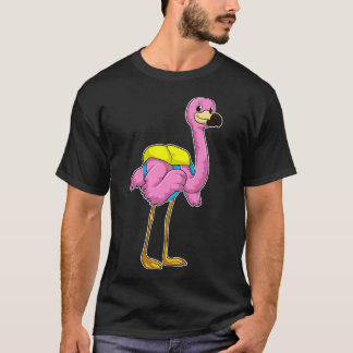 フラミンゴが生徒と学校バッグ Tシャツ