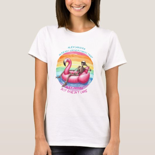 フラミンゴで肌寒いスケルトン Tシャツ (正面)