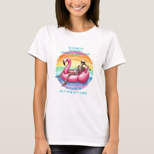 フラミンゴで肌寒いスケルトン Tシャツ (正面)