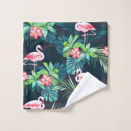 フラミンゴとの継ぎ目のない熱帯夏の模様 ウォッシュタオル (ウォッシュタオル)
