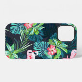 フラミンゴとの継ぎ目のない熱帯夏の模様 iPhoneケース (裏面横)