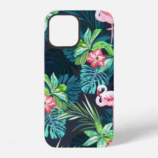 フラミンゴとの継ぎ目のない熱帯夏の模様 iPhoneケース (裏面)