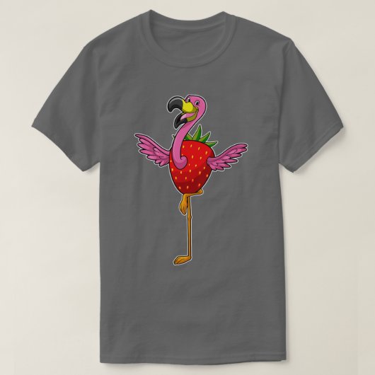 フラミンゴとイチゴ Tシャツ (デザイン正面)