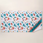 フラミンゴとウニコン鯨 ビーチタオル (正面)