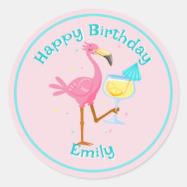 フラミンゴとカクテル ラウンドシール