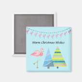 フラミンゴとカラフル木々の温かいクリスマスの願い マグネット (正面/裏面)