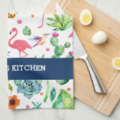 フラミンゴとカラフル熱帯パターン キッチンタオル (四つ折り)