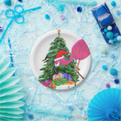 フラミンゴとクリスマスツリー ペーパープレート (パーティー)
