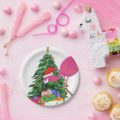 フラミンゴとクリスマスツリー ペーパープレート (パーティー)
