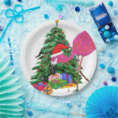 フラミンゴとクリスマスツリー ペーパープレート (パーティー)