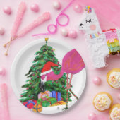 フラミンゴとクリスマスツリー ペーパープレート (パーティー)