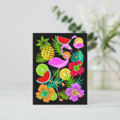 フラミンゴとサマーフルーツおもしろいPaホリデーポストカード シーズンポストカード (スタンド正面)