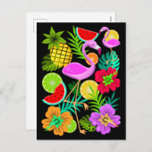 フラミンゴとサマーフルーツおもしろいPaホリデーポストカード シーズンポストカード (正面/裏面)