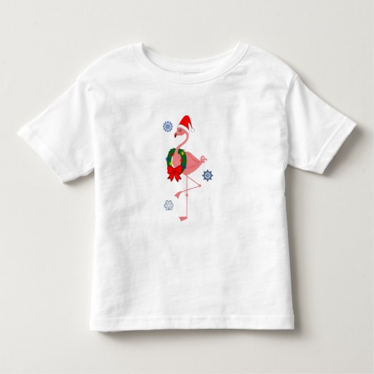 フラミンゴとサンタハットとクリスマスリース トドラーTシャツ (正面)