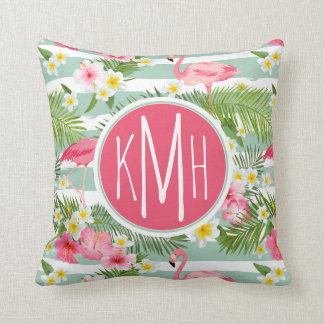 フラミンゴとストライプ |モノグラム クッション