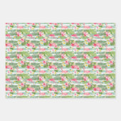 フラミンゴとストライプ ラッピングペーパーシート (正面3)