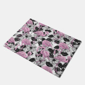 フラミンゴとハイビスカスの花 ドアマット (アングル)