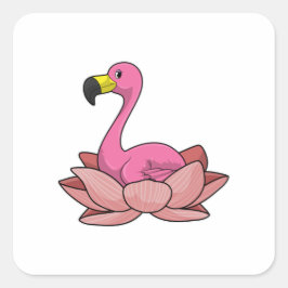フラミンゴとハスの花 スクエアシール