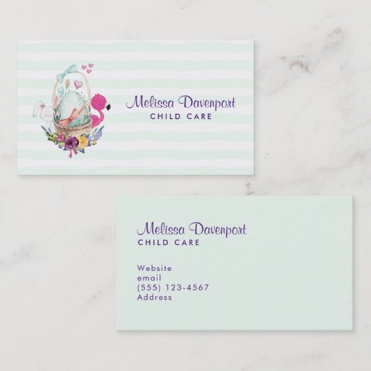 フラミンゴとバニーがいるのかわいい卵|過去記事 名刺 (正面/裏面)