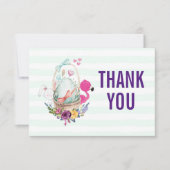 フラミンゴとバニーが入ったバスケットの卵ありがとう 招待状 (正面)