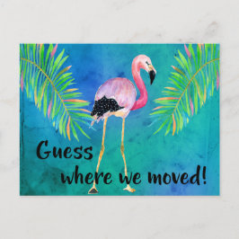 フラミンゴとパーム葉の住所変更 案内ポストカード
