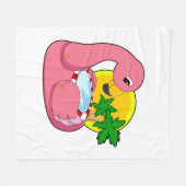 フラミンゴとプール フリースブランケット (正面(横))