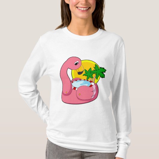 フラミンゴとプール Tシャツ (正面)