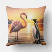 フラミンゴとペンギンの夕日の出会い クッション (裏面)