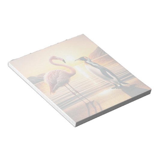 フラミンゴとペンギンの夕日の出会い ノートパッド (アングル)