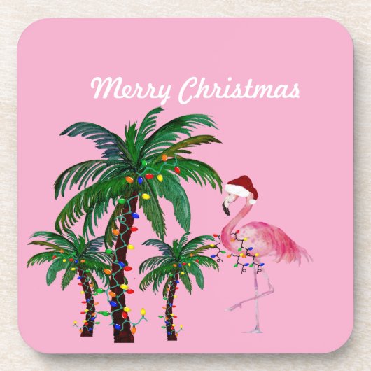 フラミンゴとヤシの木のクリスマスピロー コースター (正面)
