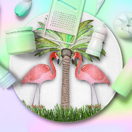 フラミンゴとヤシの木 カッティングボード