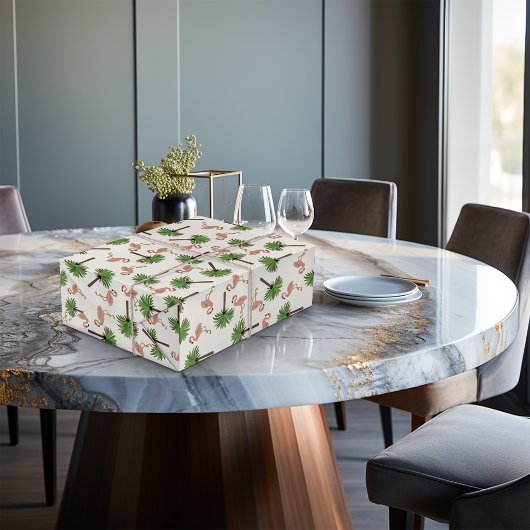 フラミンゴとヤシの木 ラッピングペーパー