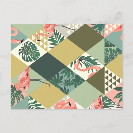 フラミンゴと一緒に楽しいパーティーを | 現代的なフラミンゴの誕生日パーティー インビテーションポストカード (裏面)