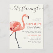 フラミンゴと一緒に楽しいパーティーを | 現代的なフラミンゴの誕生日パーティー インビテーションポストカード (正面)