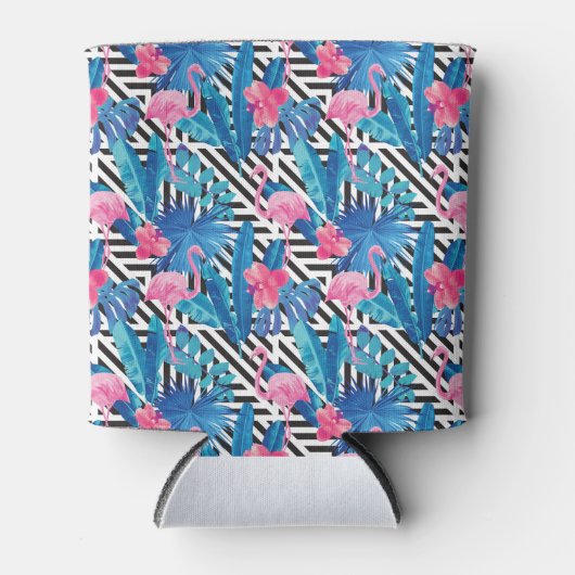フラミンゴと手のひらの幾何学模様 缶クーラー (正面)