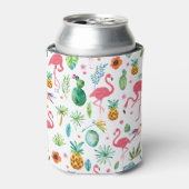 フラミンゴと熱帯の花と葉花の模様 缶クーラー (缶正面)