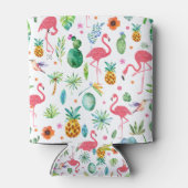 フラミンゴと熱帯の花と葉花の模様 缶クーラー (裏面)