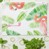フラミンゴと熱帯葉の キッチンタオル (折り畳み)