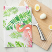 フラミンゴと熱帯葉の キッチンタオル (四つ折り)