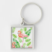 フラミンゴと熱帯葉の キーホルダー (正面)