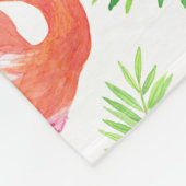 フラミンゴと熱帯葉の フリースブランケット (角)