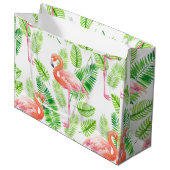 フラミンゴと熱帯葉の ラージペーパーバッグ (正面アングル)