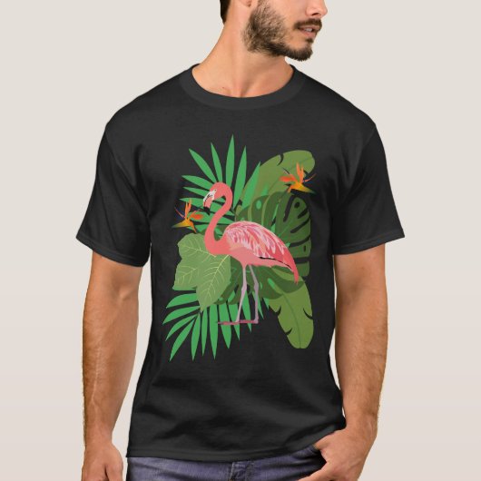フラミンゴと葉 Tシャツ (正面)